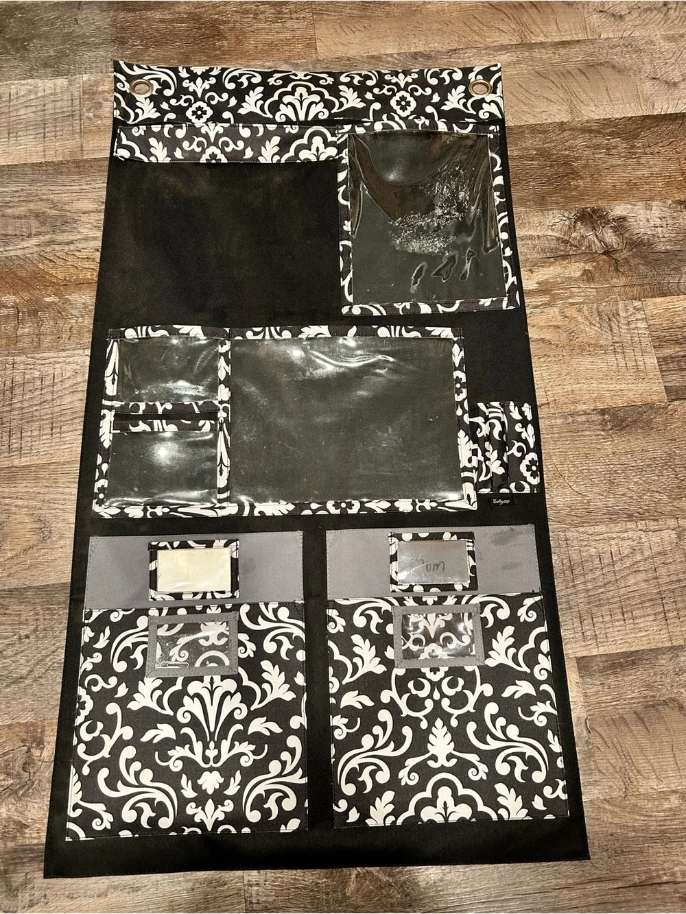 thirty-one Black and White Damask command Center Organizer with Clear Pockets